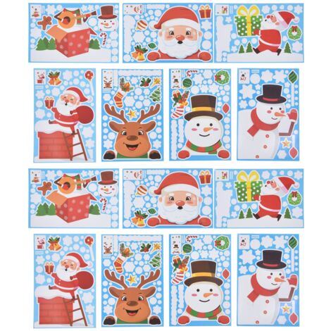 14pcs Christmas Stickers Cute Snowflake Reindeer Elf Pattern Christmas Window Clings for Window Glass Party Decorations (1/5)