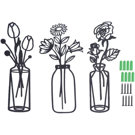 3Pcs Metal Vase Flowers Wall Art Elegant Prevent Rust Easy to Install Iron Flower Wall Art for Indoor Decoration (1/5)