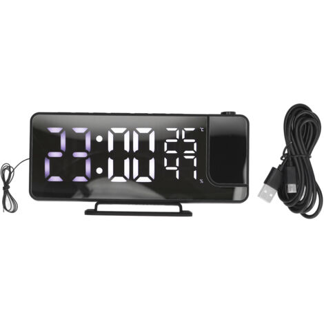 Projection Alarm Clock Mirror Screen USB Charging Snooze 180° Digital Projection Clock with Radio Temp Humidity (1/5)