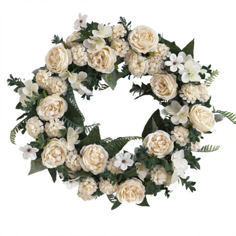 Artificial Wreath Rattan Silk Cloth White Vintage Peony Wreath for Decoration (1/5)