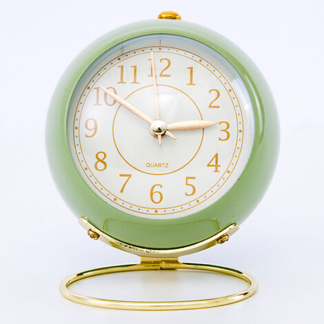 European Style Metal Clock Ingenious Mute Round Children Electronic Quartz Alarm Clock for Living Room Bedroom Green (1/5)