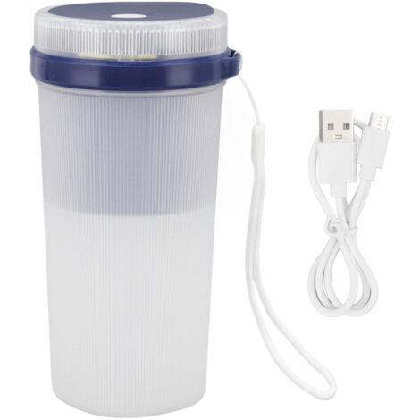 300ml USB Charging Electric Juicer Cup Security Lock Blender with 6 Leaf Knife and Waterproof Blue Light Display for Home Blue
