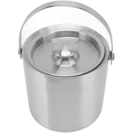 Stainless Steel Ice Bucket Double Layer Wine Champagne Beer Barrel with Handle for Bar Party 2L 15.5x15.7cm/6.1x6.2in