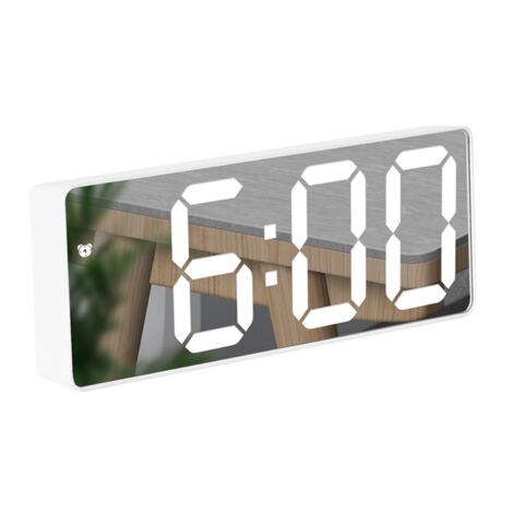 LED Digital Alarm Clock with Voice Control and Temperature Display Bedside Clock Adjustable Brightness Mirror Alarm (1/5)