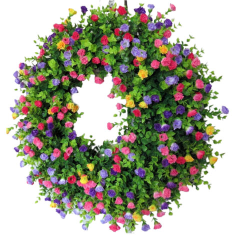 Colorful Spring Summer Wreath Farmhouse Colorful Cottage Wreath Artificial Flowers Wreath Decor for Front Door Wall Garden Wedding (1/5)