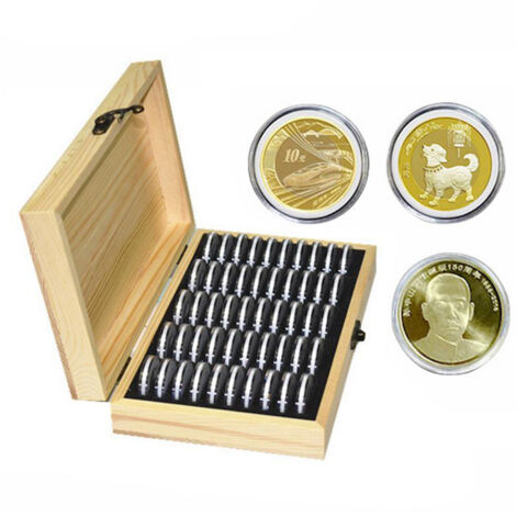 Adjustable 50 Coin Storage Tool Round Coin Storage Wooden Box Commemorative Coin Collection Tool (1/5)