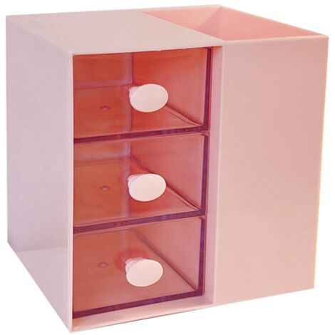 Desktop Storage Box Drawer Design Large Capacity Decorative Simple Dust Cover Skincare Storage Box Pink with Stickers (1/5)