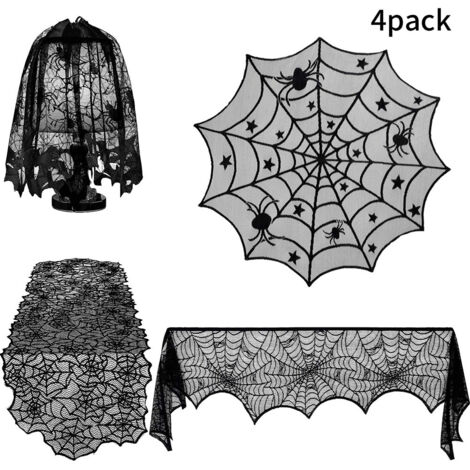 4PCS Halloween Tablecloth Bat Spider Webst Lace Cloth and Lamps Cover Halloween Decoration (1/5)