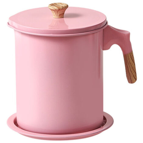 Oil Strainer Pot 1.4L Wood Grain Easy Operation No Rust Oil Storage Supplies Filter for Home Canteen Pink (1/5)
