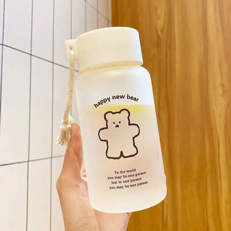 Kids Water Bottle Cute Cartoon Printing Handle Design Healthy Odorless Good Sealing Students Water Cup Black Bear (1/5)