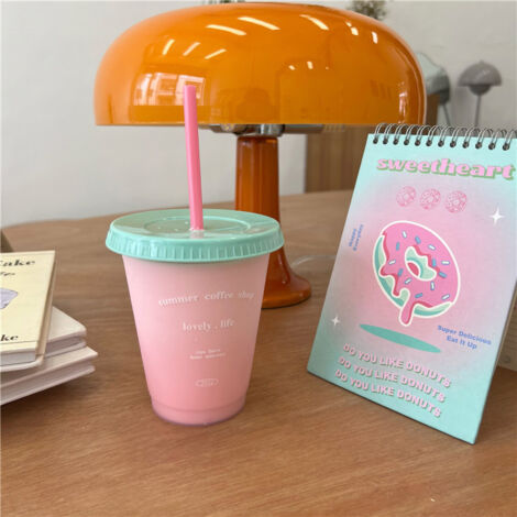 Plastic Coffee Cup Large Capacity Cute Water Cup With Straw Lid for Summer Cold Drinking Summer Coffee Shop 470ml (1/5)
