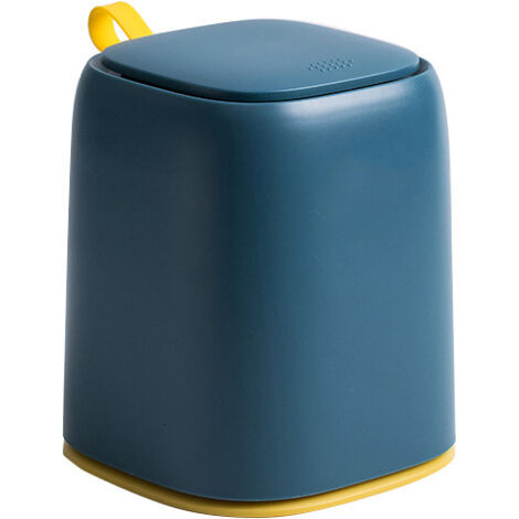 Desktop Trash Can Press Type Mini Garbage Can with Cover for Office Dressing Table Dark Blue (1/5)