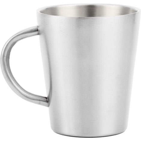 300ml Portable Mug 304 Stainless Steel Double Walled Insulated Coffee Beer Cup with HandleGlossy Silver