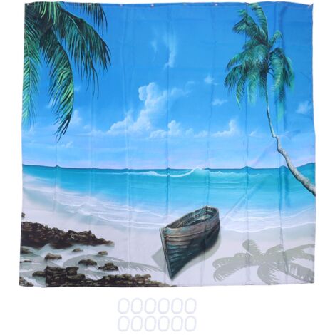 Shower Curtain Set with Hanging Rings No‑Punching Bath Curtain Bathroom Accessory150x180cm (1/5)