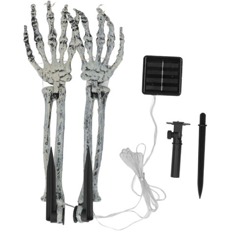 1 Pair Skeleton Arm Stakes Solar Panel LED Copper Wire String Lights Scary Hands for Light Up Halloween Decorations (1/5)