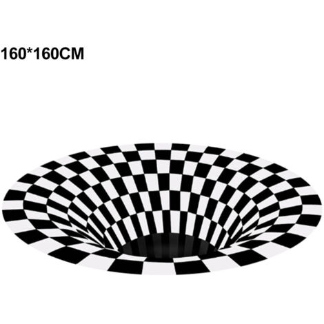 Round Black White Grid Carpet 3D Vortex Room Bedroom Anti Slip Floor Mats Home Carpet Rugs (1/5)