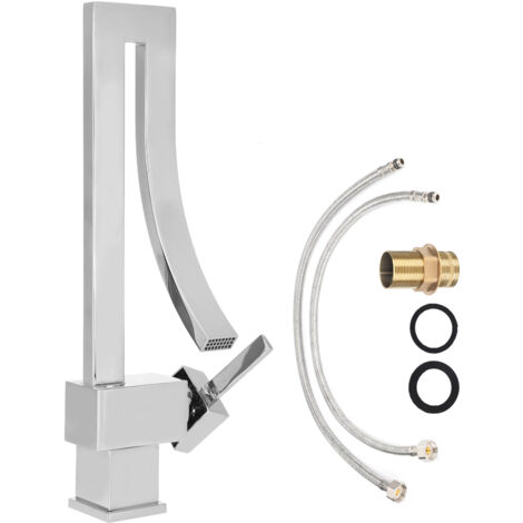 G1/2 Sink Basin Faucet with Waterfall Spout Hot Cold Mixing Water Tap Bathroom Kitchen AccessoryBrushed (1/5)
