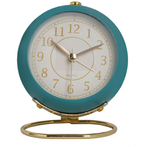 European Style Metal Clock Ingenious Mute Round Children Electronic Quartz Alarm Clock for Living Room Bedroom Dark Blue (1/5)