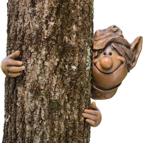 Garden Elf Tree Hugger Polyresin Tree Sculpture Garden Peeker Yard Art for Home Decoration (1/5)