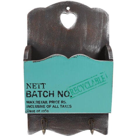 Wood Letter Rack Key Holder Wall Storage Creative Home Decoration with Hook Hanger Bluish Green (1/5)