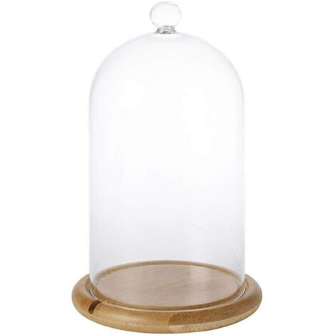 Clear Glass Jar Dome Cover Decorative Clear Glass Dome Cloche Bell Cover Fresh Flower Glass Cover for Wedding Party Valentine and Bamboo Wood Flat Bottom (1/5)