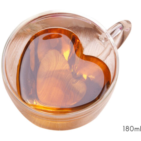 180ml/240ml Heart Shaped Double Wall Glass Mug Heat Resistant Tea Mug (1/5)