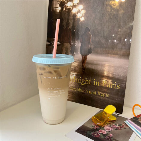 Plastic Coffee Cup Large Capacity Cute Water Cup With Straw Lid for Summer Cold Drinking Recipe of Summer 700ml (1/5)