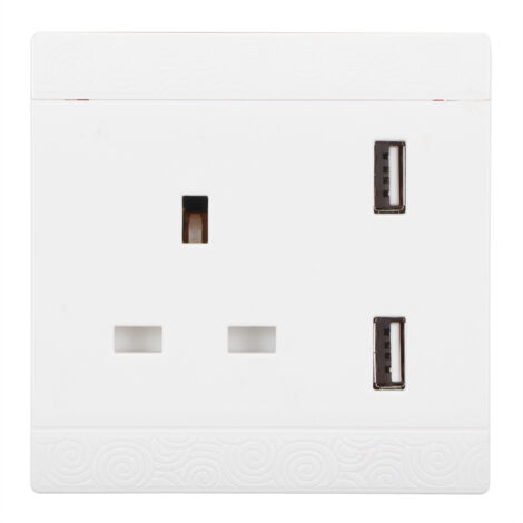 Wall Charge Socket with Dual‑USB Port 13A UK 110/220V Wall Electrical Outlet Plate White (1/5)