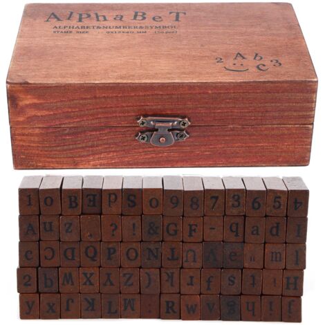 70Pcs/Set Stamps Kit Vintage Wood Alphabet Letter Number Stampers for DIY Scrapbook