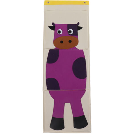 Wall Mounted Storage Bag 3 Layers Closet Crib Cartoon Felt Animal Type Over Door Hanging Storage Bag Cattle 100.5x34.7cm (1/5)
