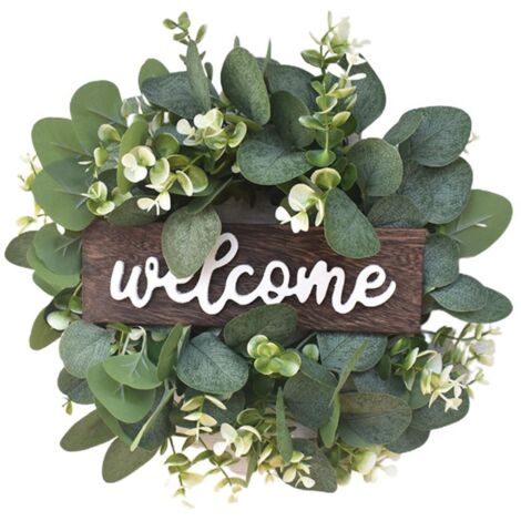 Artificial Wreath Leaves Branch Garland Welcome Sign Door Wreath Welcome Door Sign Wall Wreath for Living Room Wall Decoration (1/5)