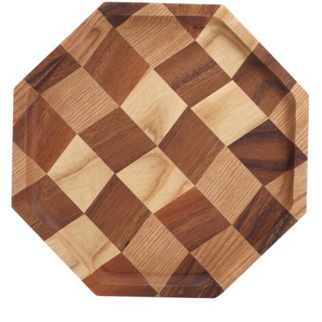 Grid Pattern Wood Plate Fruit Dishes Holder Tea Tray Dessert Dinner Bread Serving Tray24x24cm (1/5)