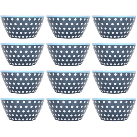 12PCS Salad Bowls Fruit Food Soup Serving Bowl Tableware for Home Restaurant UseDark Blue Dots