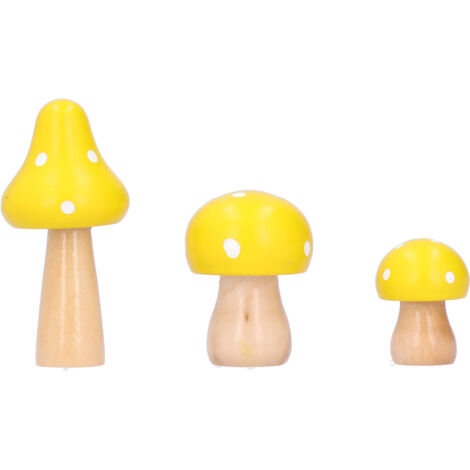 3Pcs/Set Mushroom Crafts Innovative Cute Wooden Ornaments Home Office Desktop DecorationYellow (1/5)