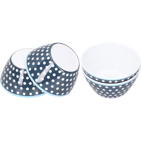 4PCS 6in Salad Bowl Dinner Serving Bowl Sets Kitchen Imitation Porcelain DinnerwareDark Blue Dots