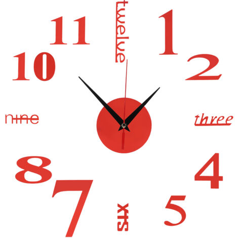Modern DIY Digital Wall Clock Sticker Decals for Home Living Room Office DecorationRed (1/5)
