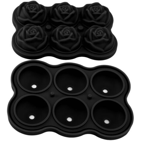 Rose Ice Cube Tray Silicone 6 Cubes No BPA Ice Making Accessory with Lid for Cocktail Whisky Black (1/5)