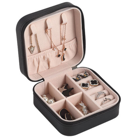 Travel Jewelry Case Exquisite Large Capacity Scratch Resistant Portable Jewelry Organizer Box for Outdoor Travel Black 10x10x5cm/3.9x3.9x2.0in (1/5)