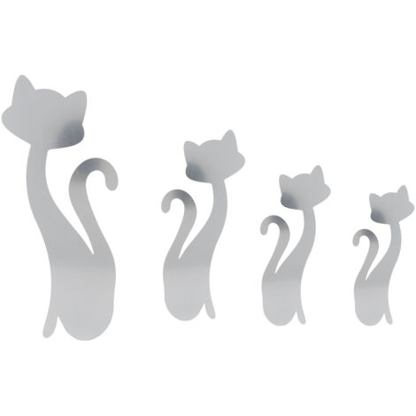Cat Shape Mirror Wall Stickers Home Living Room Bedroom DIY Wall Art DecorationsSilver (1/5)
