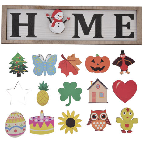 Welcome Door Sign Wooden Welcome Sign with 16 Interchangeable Icons for Farmhouse Office Classroom Beach House