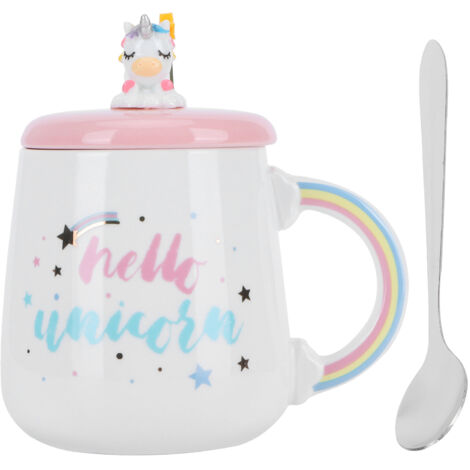 Animal Mug Spoon Water Cup with Lid Cute Ceramic Mug Coffee Cup Drinking AccessoriesType 3 (1/5)