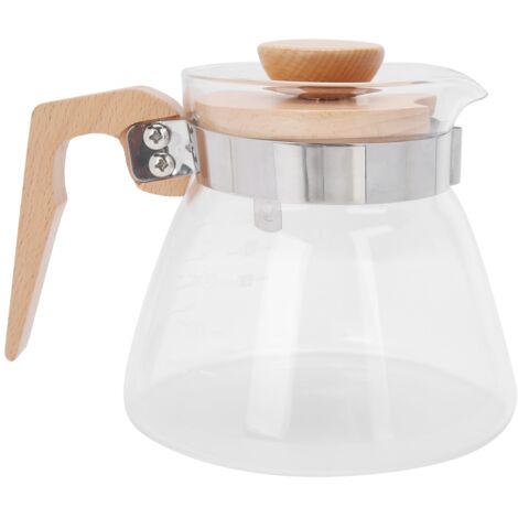 Pour Over Coffee Maker 600ml Glass Coffee Server Pot with Wooden Handle Lid for Home Office (1/5)