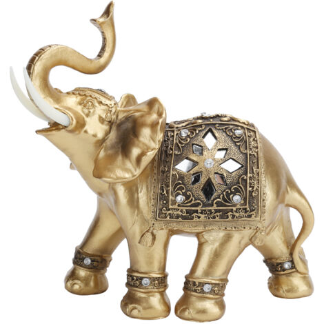 Golden Elephant Statue Figurine Sculpture Decoration Home Bar Office Craft Decor Gift (1/5)