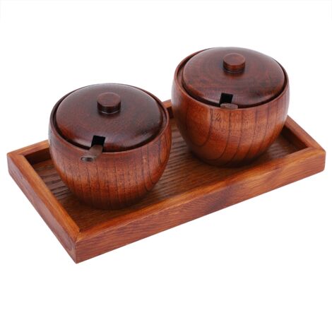 2pcs Wood Seasoning Storage Box Set Salt Condiment Spice Containers for Kitchen (1/5)