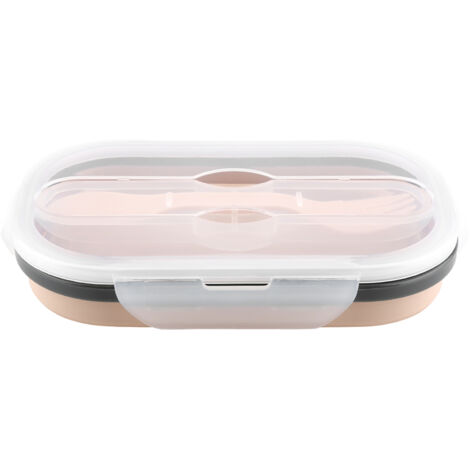 Food Grade Silicone Foldable Lunch Box Portable Rectangle Food Storage Container (Apricot) (1/5)