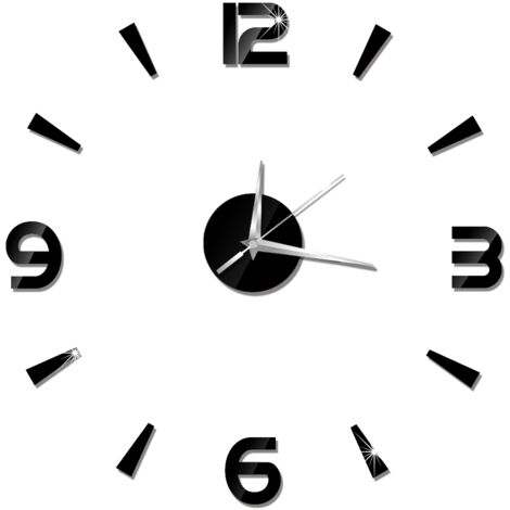 Wall Clock Sticker 1mm Acrylic Mirror Watch Decor DIY Wall Modern Home Office Room Decor (Black) (1/5)