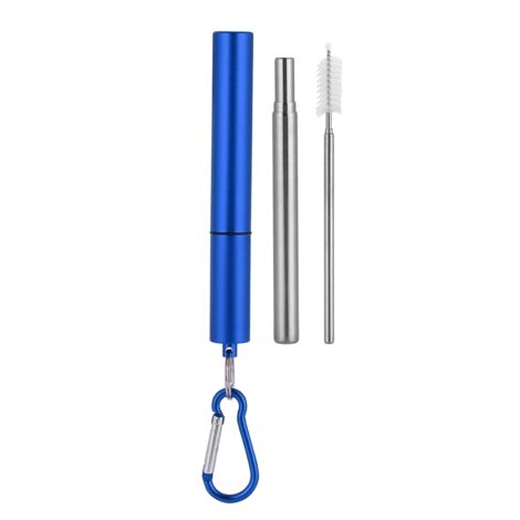Stainless Steel Retractable Portable Straw Kit(Blue Aluminum Case Straw+Brush+Carabiner ) (1/5)