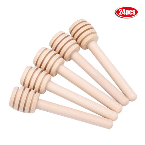 24Pcs Wooden Honey Dripper Stick Server Jam Syrup Drizzler Stirring Rod Kitchen Gadgets (8cm) (1/5)