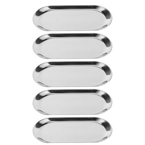 5pcs Stainless Steel Oval Shaped Towel Tray Cosmetics Jewelry Storage Tray Dish Plate OrganizerSilver (1/5)