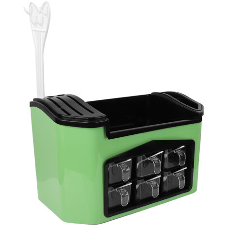Plastic Kitchen Organizer Knife Fork Spoon Storage Shelf Seasoning Jar Spice Rack (Green) (1/5)
